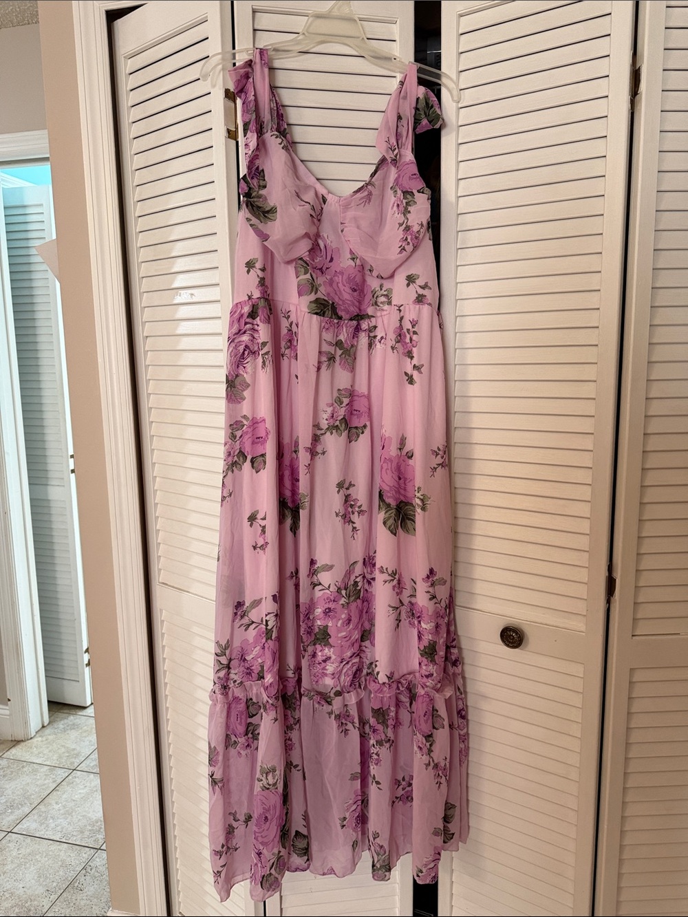 SHEIN Lavender Floral Ruffle Maxi Dress